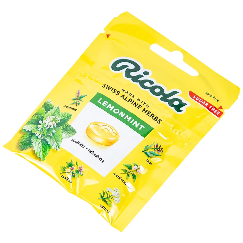 Hình ảnh Kẹo ngậm không đường Ricola Lemon Mint thông cổ, mát họng, làm dịu cơn ho (17.5g)