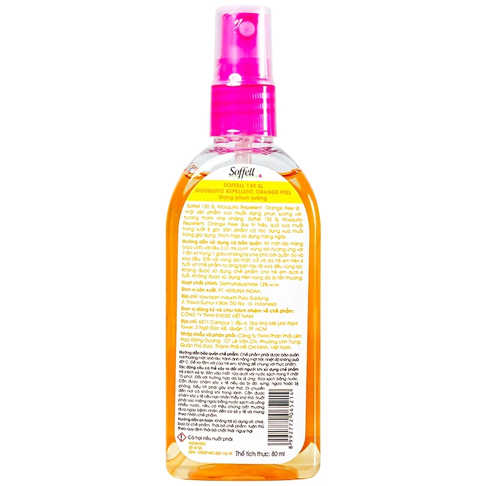 Hình ảnh Xịt xua muỗi Soffell hương cam giúp chống muỗi trong suốt 8 giờ (80ml)