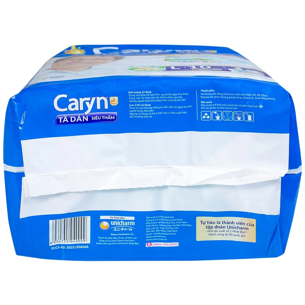 Hình ảnh Tã dán người lớn Caryn siêu thấm size L10, vòng hông 68 x 122cm (10 miếng)