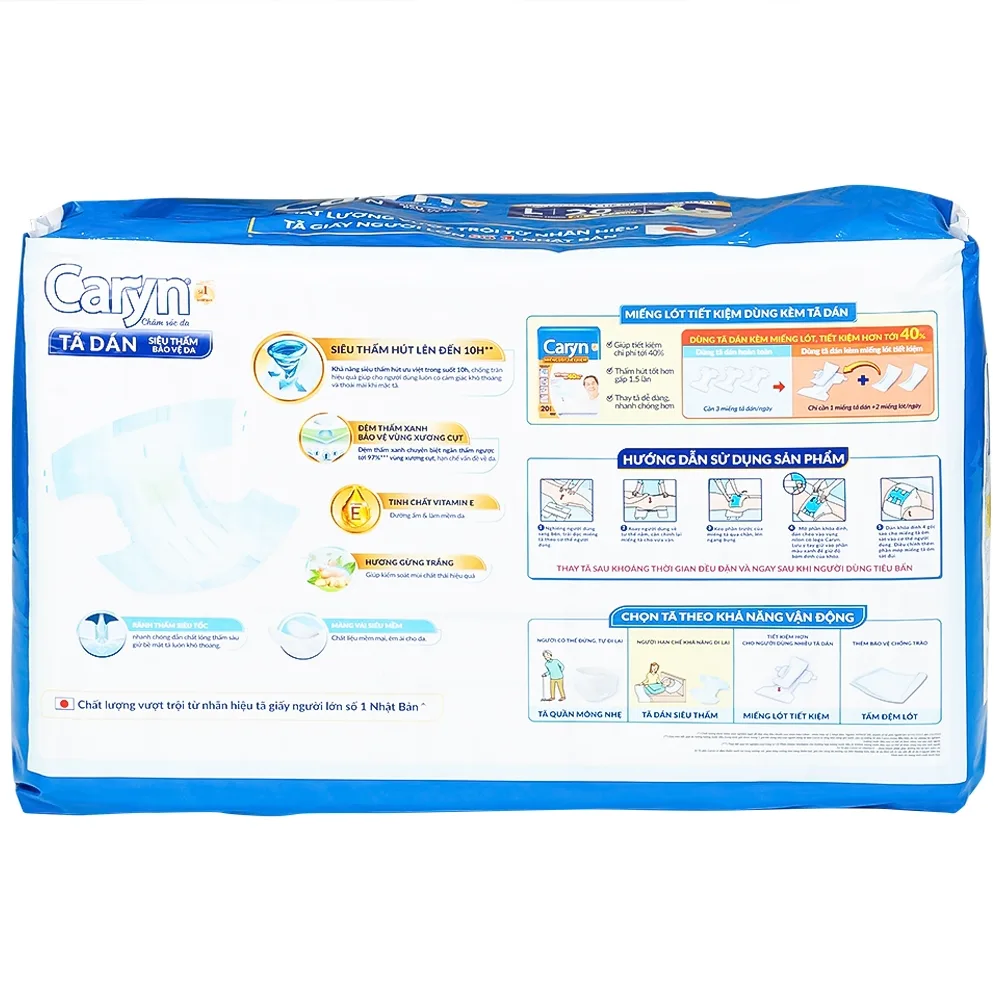Hình ảnh Tã dán người lớn Caryn siêu thấm size L20, vòng hông 68 x 122cm (20 miếng)