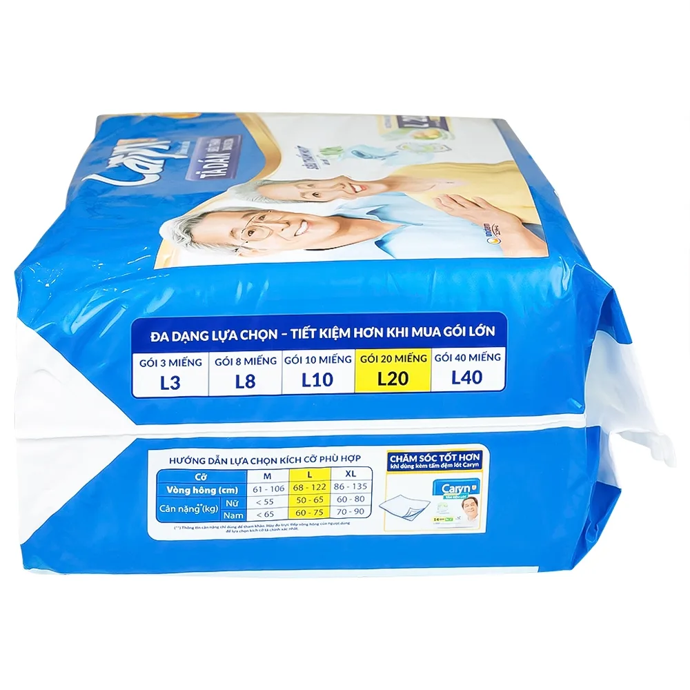 Hình ảnh Tã dán người lớn Caryn siêu thấm size L20, vòng hông 68 x 122cm (20 miếng)