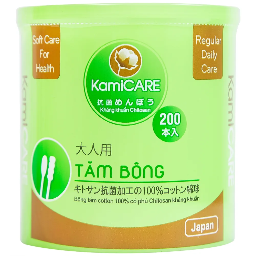 Hình ảnh Tăm bông kháng khuẩn KamiCare vệ sinh tai, mũi (200 que)