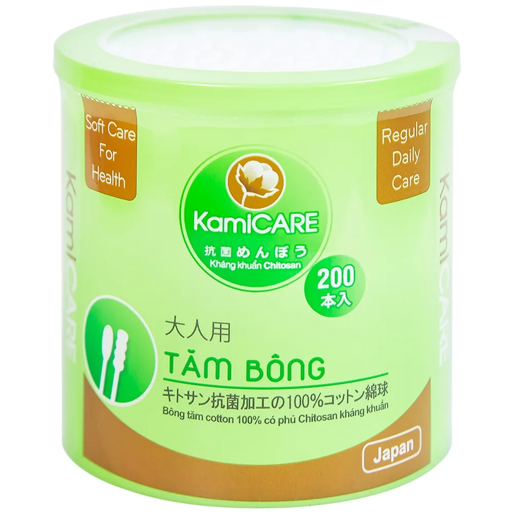 Hình ảnh Tăm bông kháng khuẩn KamiCare vệ sinh tai, mũi (200 que)