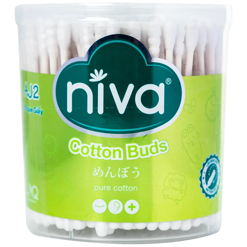 Hình ảnh Tăm bông Niva Cotton Buds AJ2 thân giấy 1 đầu tròn 1 đầu xoắn vệ sinh tai, mũi, vết thương (200 que)