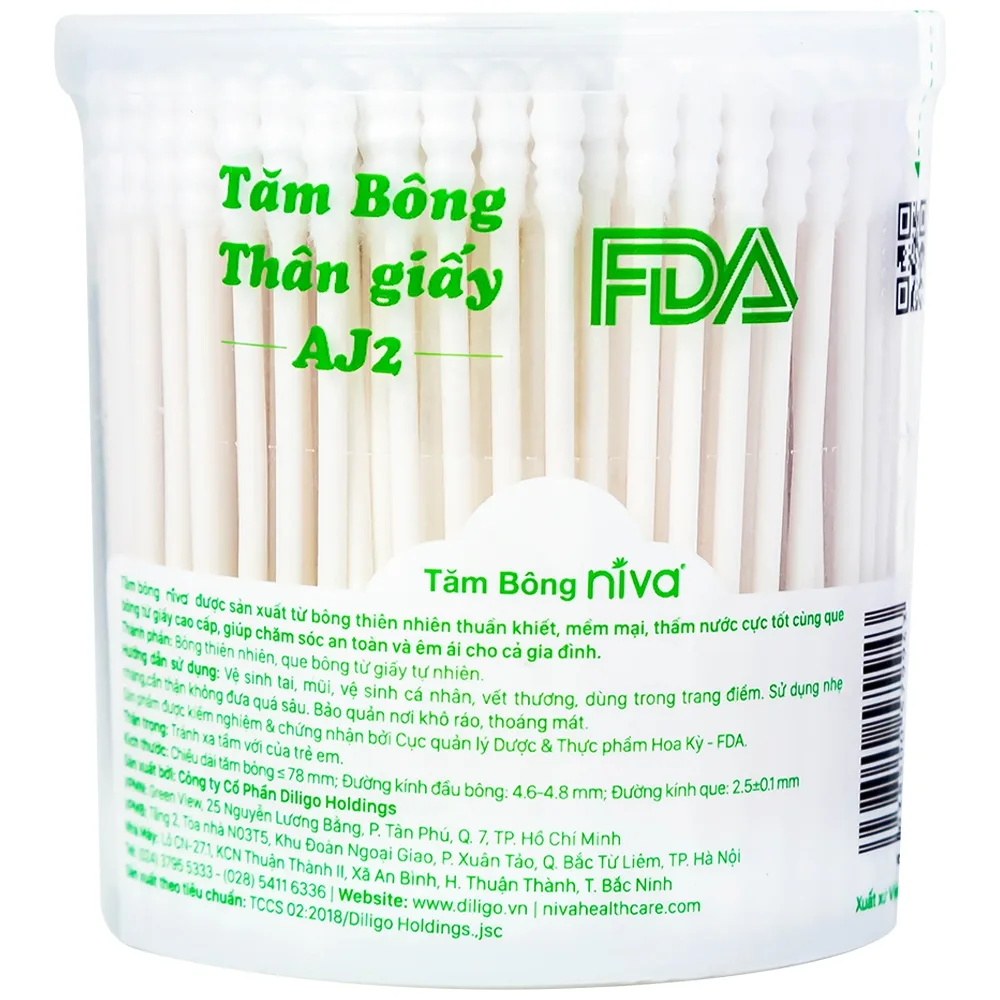 Hình ảnh Tăm bông Niva Cotton Buds AJ2 thân giấy 1 đầu tròn 1 đầu xoắn vệ sinh tai, mũi, vết thương (200 que)