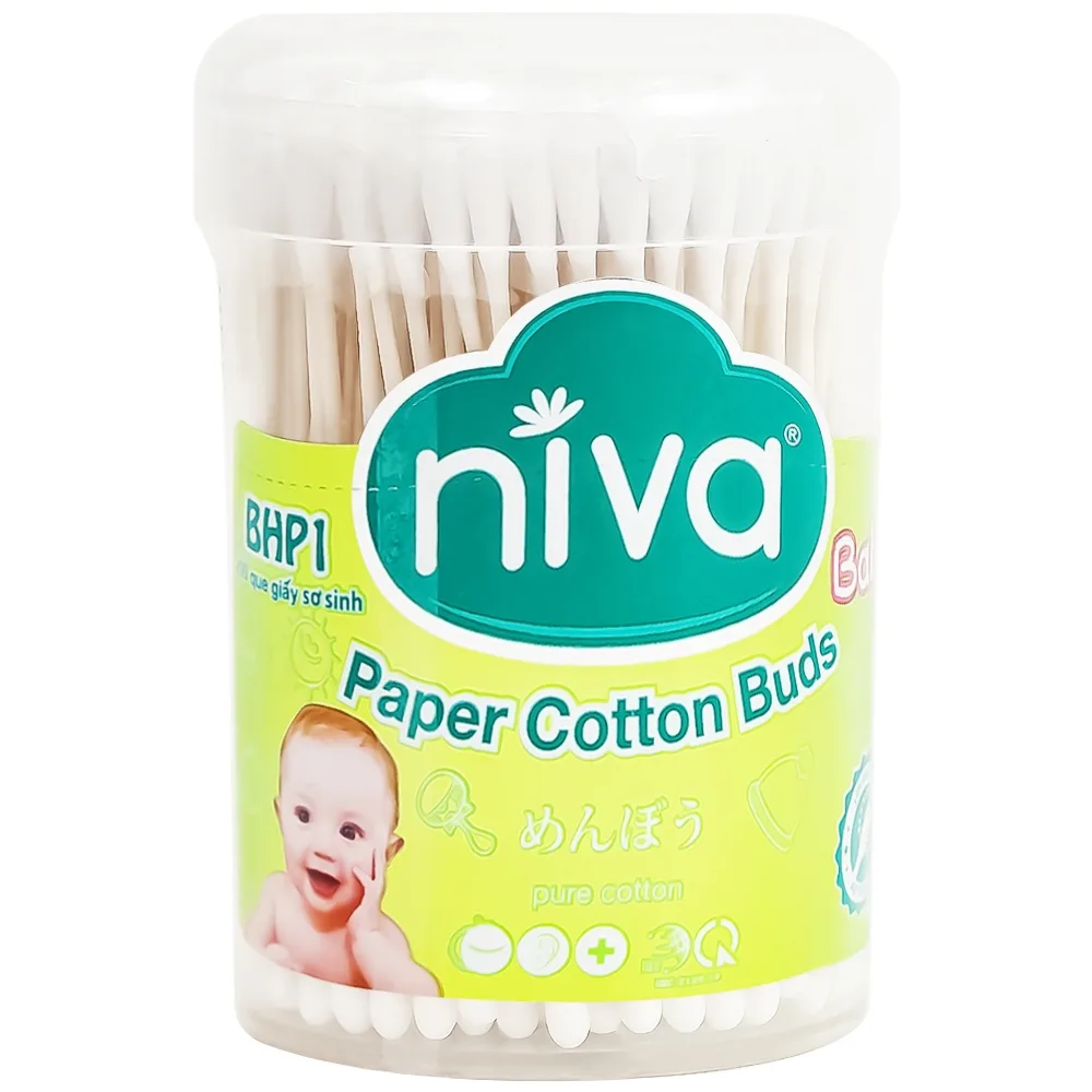 Hình ảnh Tăm bông sơ sinh Niva BHP1 thân giấy 2 đầu tròn vệ sinh tai, mũi, vệ sinh cá nhân (200 que)
