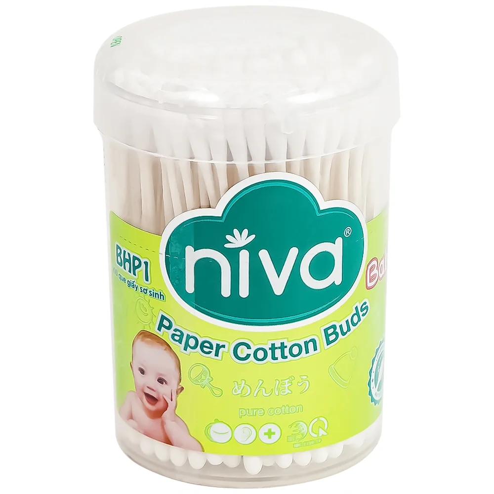 Hình ảnh Tăm bông sơ sinh Niva BHP1 thân giấy 2 đầu tròn vệ sinh tai, mũi, vệ sinh cá nhân (200 que) 