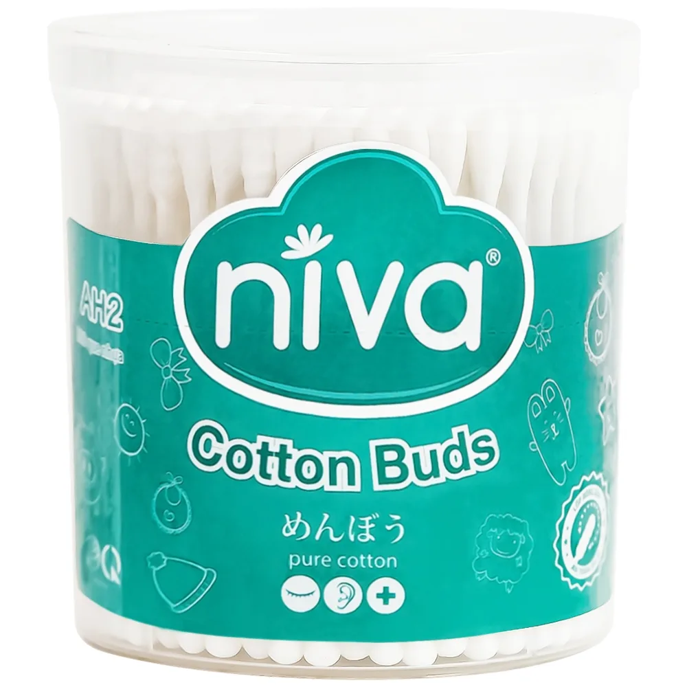 Hình ảnh Tăm bông Niva AH2 Cotton Buds hũ xoay 1 đầu tròn 1 đầu xoắn vệ sinh tai, mũi, vệ sinh cá nhân, vết thương (200 que)