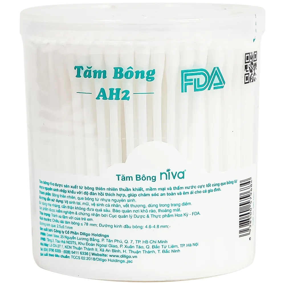 Hình ảnh Tăm bông Niva AH2 Cotton Buds hũ xoay 1 đầu tròn 1 đầu xoắn vệ sinh tai, mũi, vệ sinh cá nhân, vết thương (200 que)