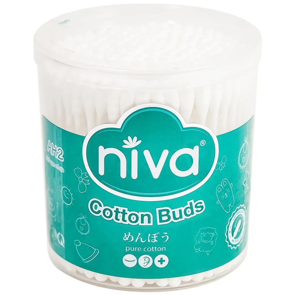 Hình ảnh Tăm bông Niva AH2 Cotton Buds hũ xoay 1 đầu tròn 1 đầu xoắn vệ sinh tai, mũi, vệ sinh cá nhân, vết thương (200 que)