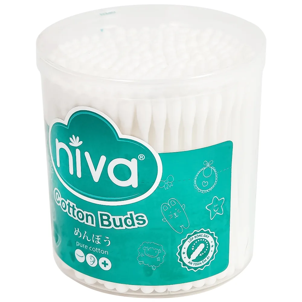 Hình ảnh Tăm bông Niva AH2 Cotton Buds hũ xoay 1 đầu tròn 1 đầu xoắn vệ sinh tai, mũi, vệ sinh cá nhân, vết thương (200 que)