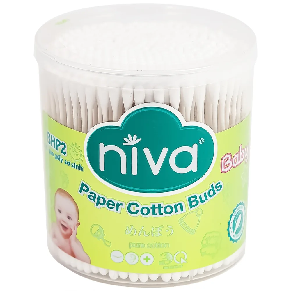 Hình ảnh Tăm bông sơ sinh Niva BHP2 2 đầu tròn vệ sinh tai, mũi, vệ sinh cá nhân (400 que) 