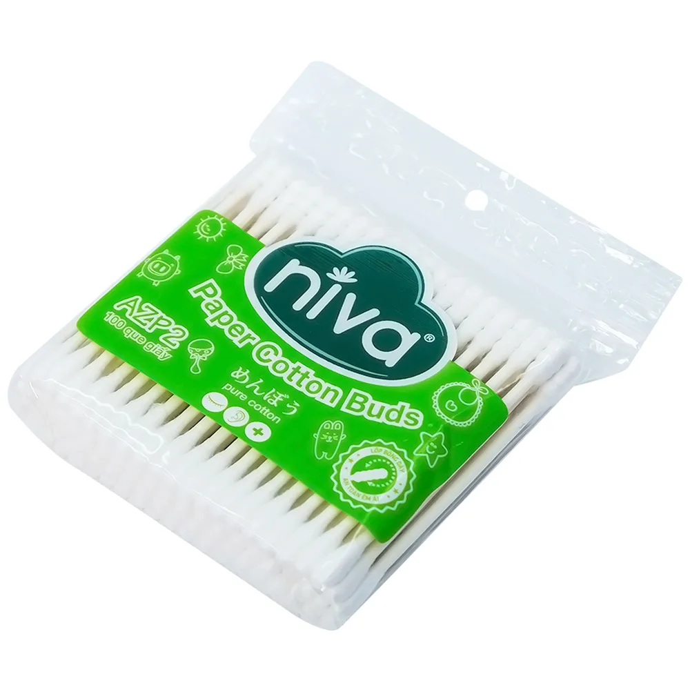 Hình ảnh Tăm bông Niva AZP2 Paper Cotton Buds túi zip 1 đầu tròn 1 đầu xoắn vệ sinh tai, mũi, vết thương (100 que)