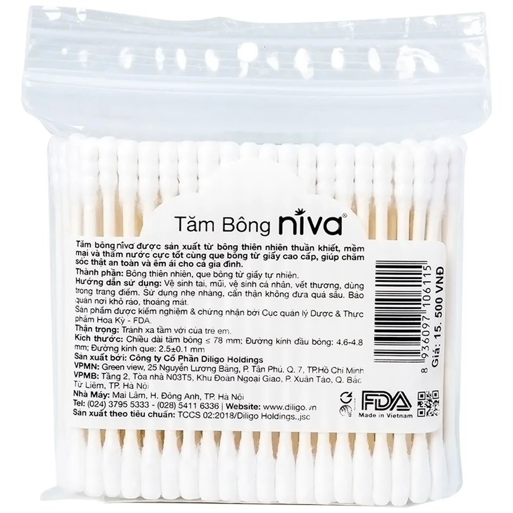 Hình ảnh Tăm bông Niva AZP2 Paper Cotton Buds túi zip 1 đầu tròn 1 đầu xoắn vệ sinh tai, mũi, vết thương (100 que)