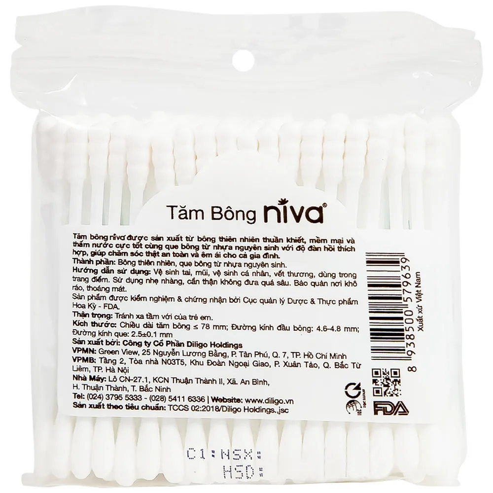 Hình ảnh Tăm bông Niva AZ2 túi zipper 1 đầu tròn 1 đầu xoắn hỗ trợ vệ sinh tai, mũi, vết thương (100 que)