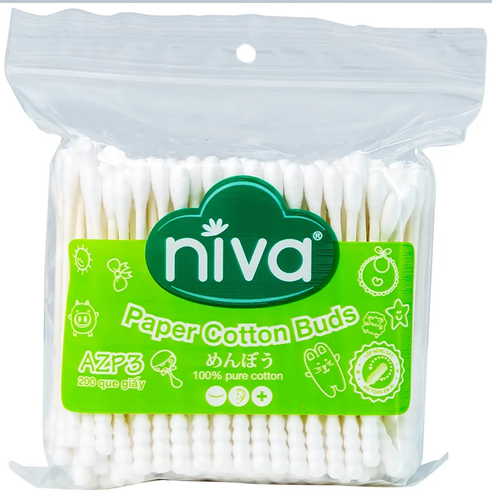 Hình ảnh Tăm bông Niva AZP3 Paper Cotton Buds túi Zip 1 đầu tròn 1 đầu xoắn vệ sinh tai, mũi, vết thương (200 que)