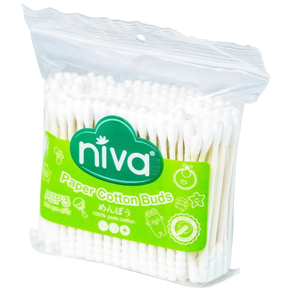 Hình ảnh Tăm bông Niva AZP3 Paper Cotton Buds túi Zip 1 đầu tròn 1 đầu xoắn vệ sinh tai, mũi, vết thương (200 que)