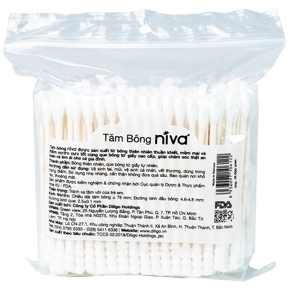 Hình ảnh Tăm bông Niva AZP3 Paper Cotton Buds túi Zip 1 đầu tròn 1 đầu xoắn vệ sinh tai, mũi, vết thương (200 que)