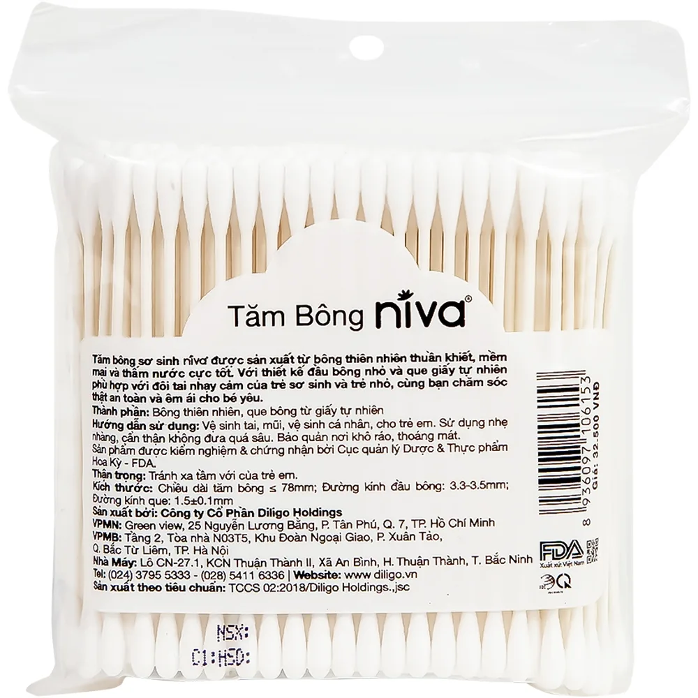 Hình ảnh Tăm bông thân giấy Niva Baby BZP1 2 đầu tròn túi Zip vệ sinh tai, mũi, vệ sinh cá nhân cho trẻ em (200 que)