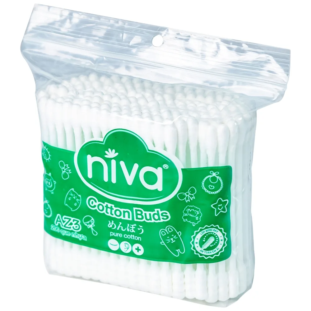Hình ảnh Tăm bông thân nhựa Niva AZ3 túi zip 1 đầu tròn 1 đầu xoắn vệ sinh tai, mũi, vết thương (200 que)