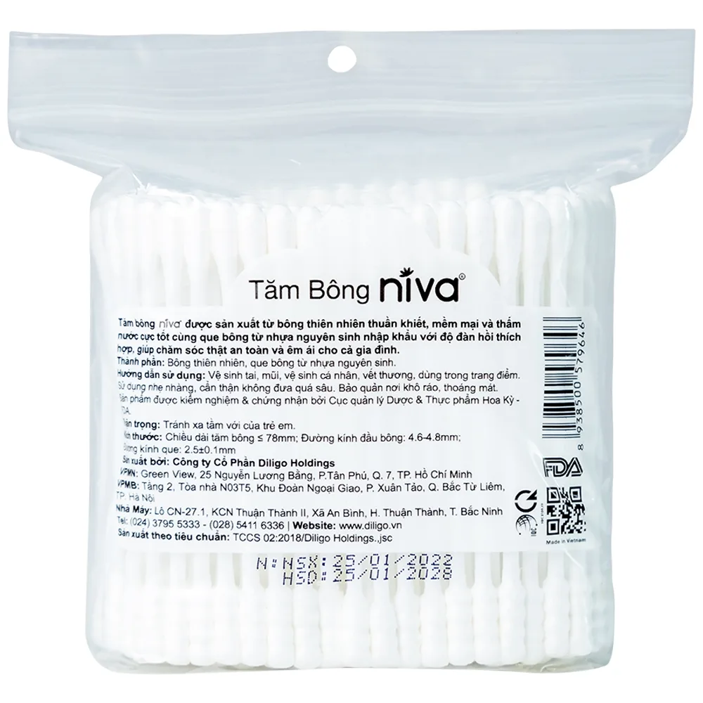 Hình ảnh Tăm bông thân nhựa Niva AZ3 túi zip 1 đầu tròn 1 đầu xoắn vệ sinh tai, mũi, vết thương (200 que)