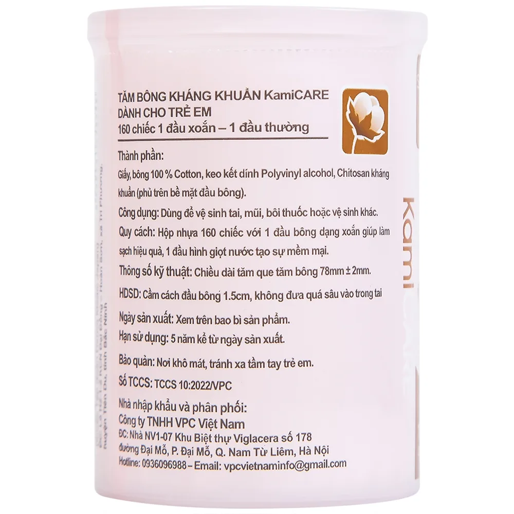 Hình ảnh Tăm bông kháng khuẩn KamiCare dành cho trẻ em 1 đầu xoắn 1 đầu thường vệ sinh tai, mũi (160 chiếc)
