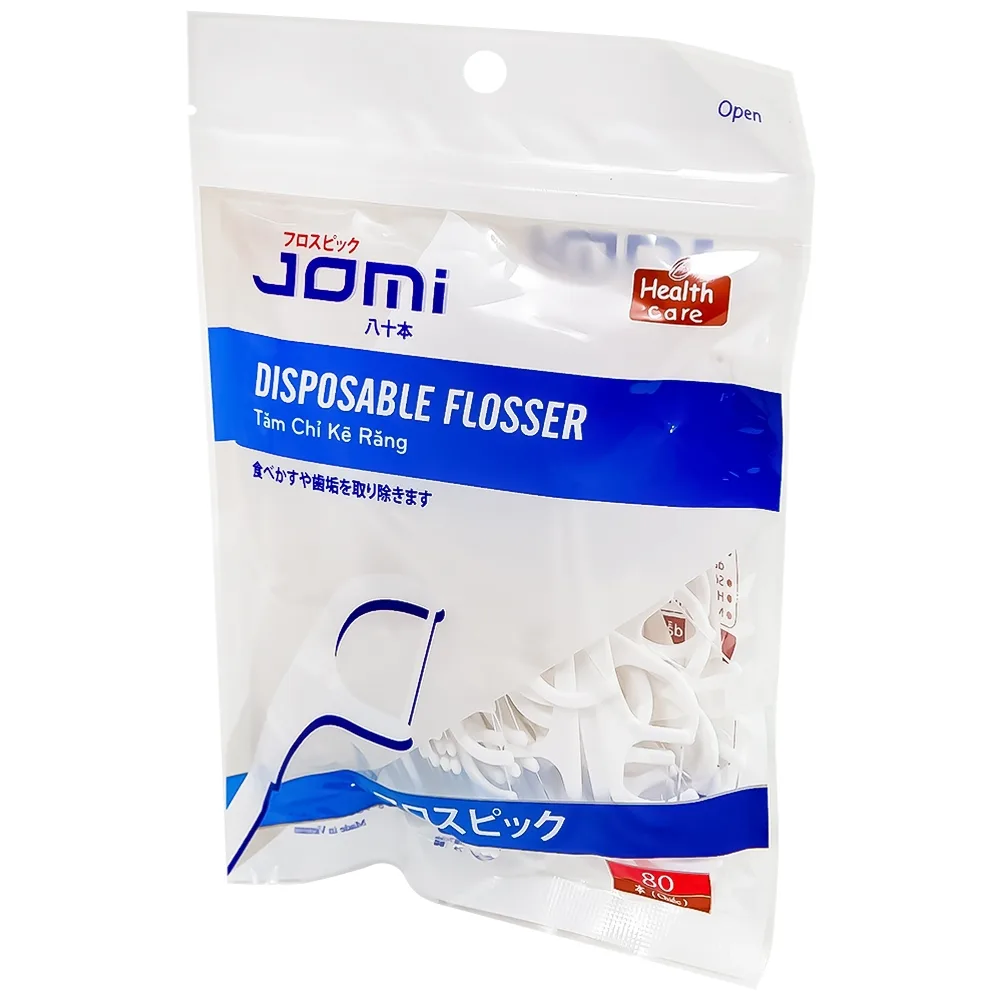 Hình ảnh Tăm chỉ kẽ răng Jomi Disposable Flosser làm sạch mảng bám, vụn thức ăn trong kẽ răng (80 cây)