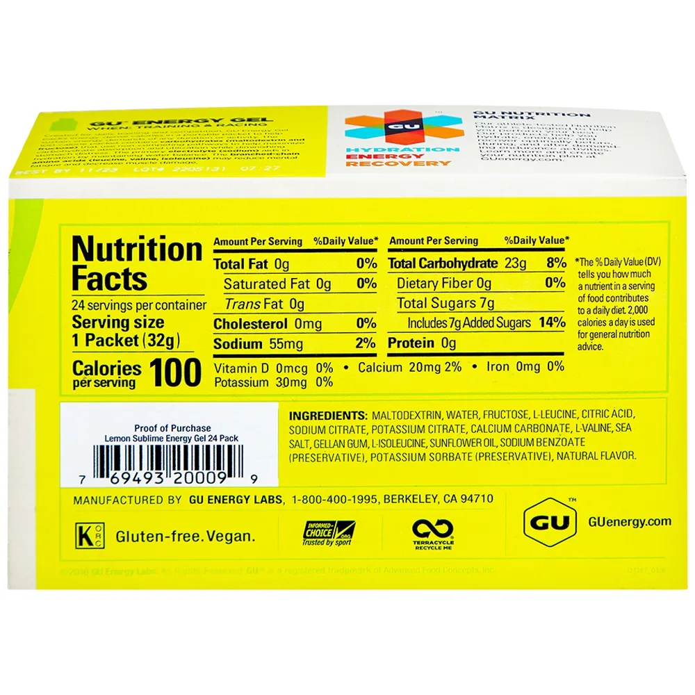 Hình ảnh Thực phẩm bổ sung GU Energy Gel Lemon Sublime cung cấp dinh dưỡng và năng lượng (32g)