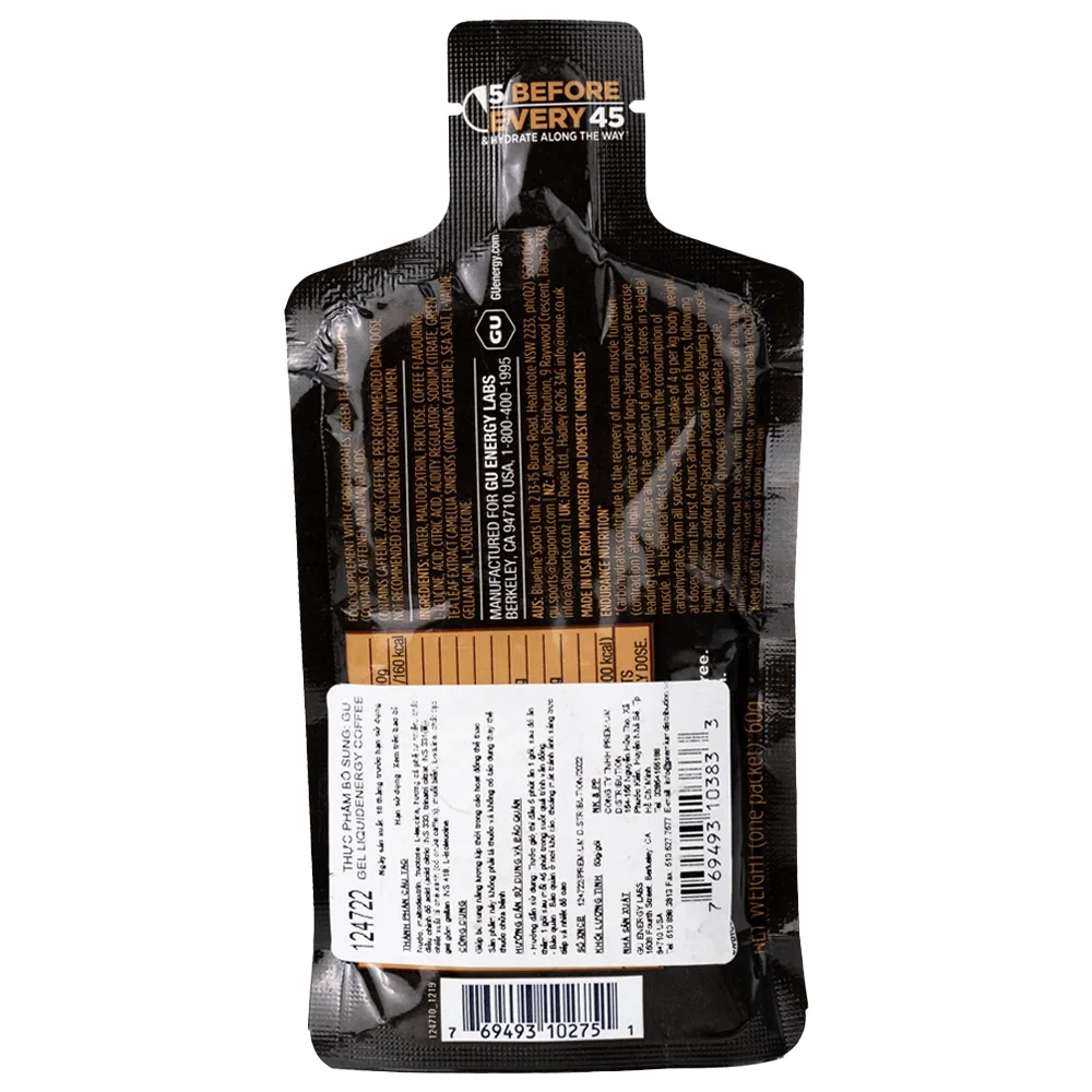 Hình ảnh Thực phẩm bổ sung GU Gel Liquid Energy Coffee 60g bổ sung năng lượng trong các hoạt động thể thao