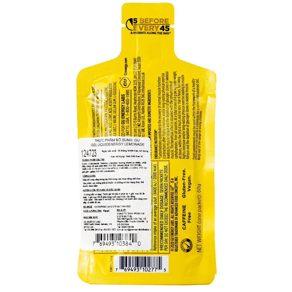 Hình ảnh Thực phẩm bổ sung GU Gel Liquid Energy Lemonade 60g bổ sung năng lượng trong các hoạt động thể thao 