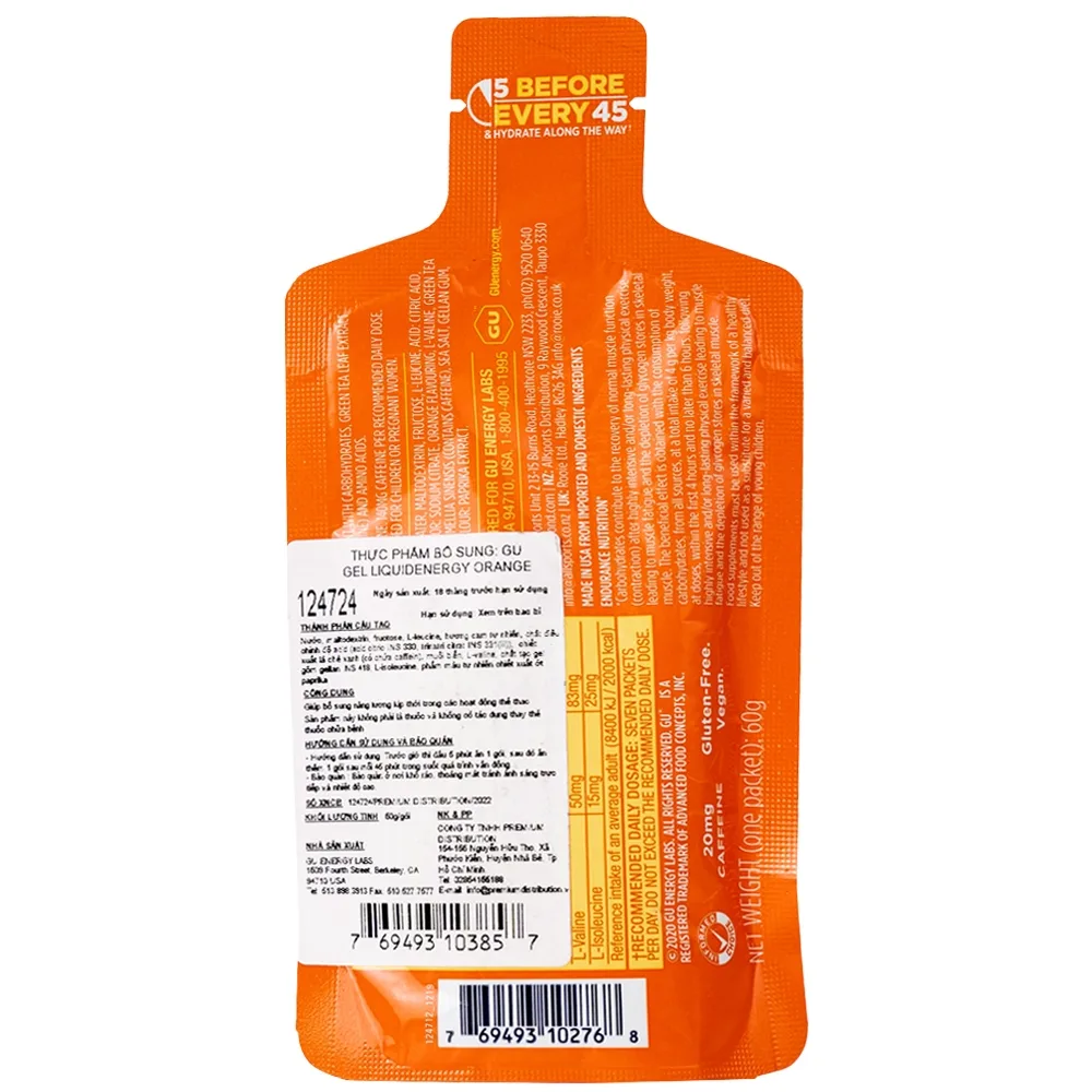 Hình ảnh Thực phẩm bổ sung GU Gel Liquid Energy Orange 60g bổ sung năng lượng trong các hoạt động thể thao