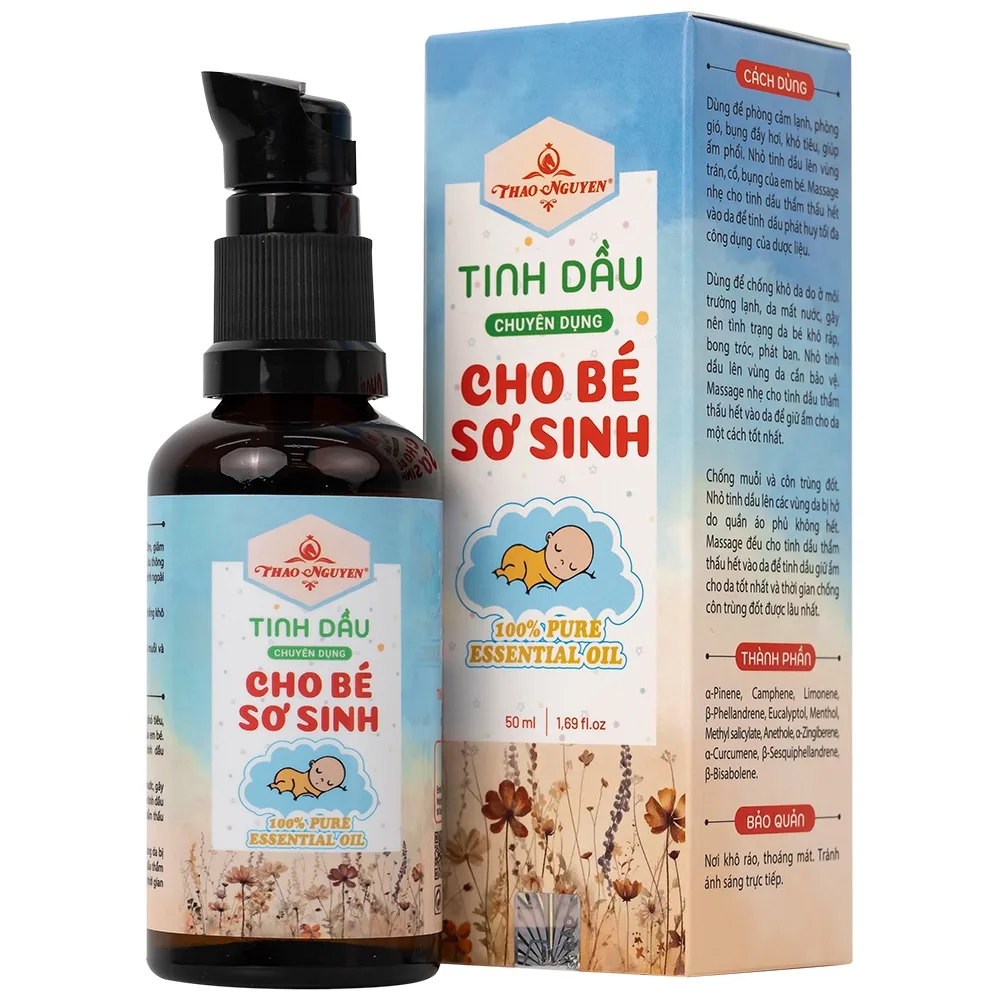 Hình ảnh Tinh dầu cho bé sơ sinh Thảo Nguyên giúp phòng ngừa cảm lạnh, phòng gió, làm ấm phổi (50ml)