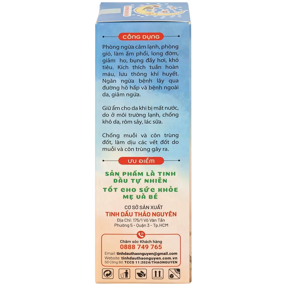 Hình ảnh Tinh dầu cho bé sơ sinh Thảo Nguyên giúp phòng ngừa cảm lạnh, phòng gió, làm ấm phổi (50ml)