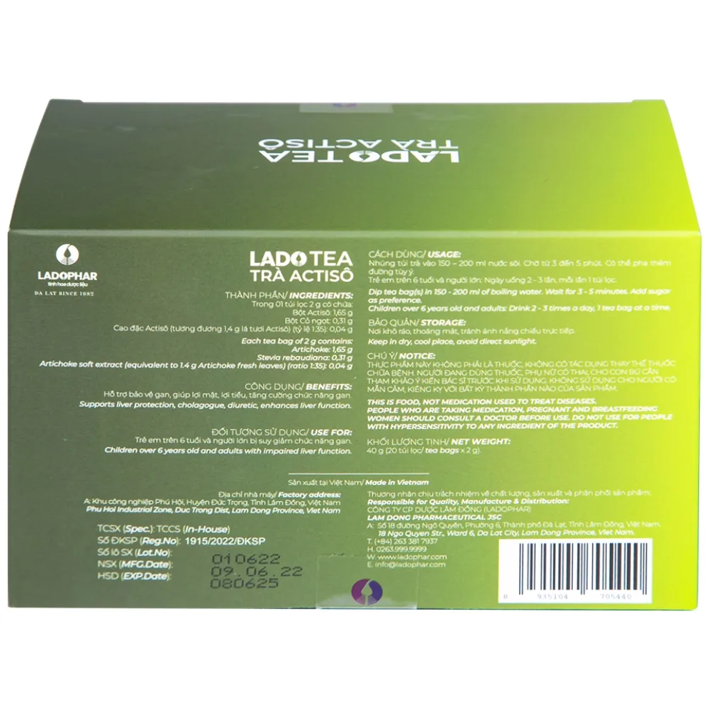 Hình ảnh Trà Actisô Premium Ladophar hỗ trợ bảo vệ gan, tăng cường chức năng gan (20 túi x 2g)
