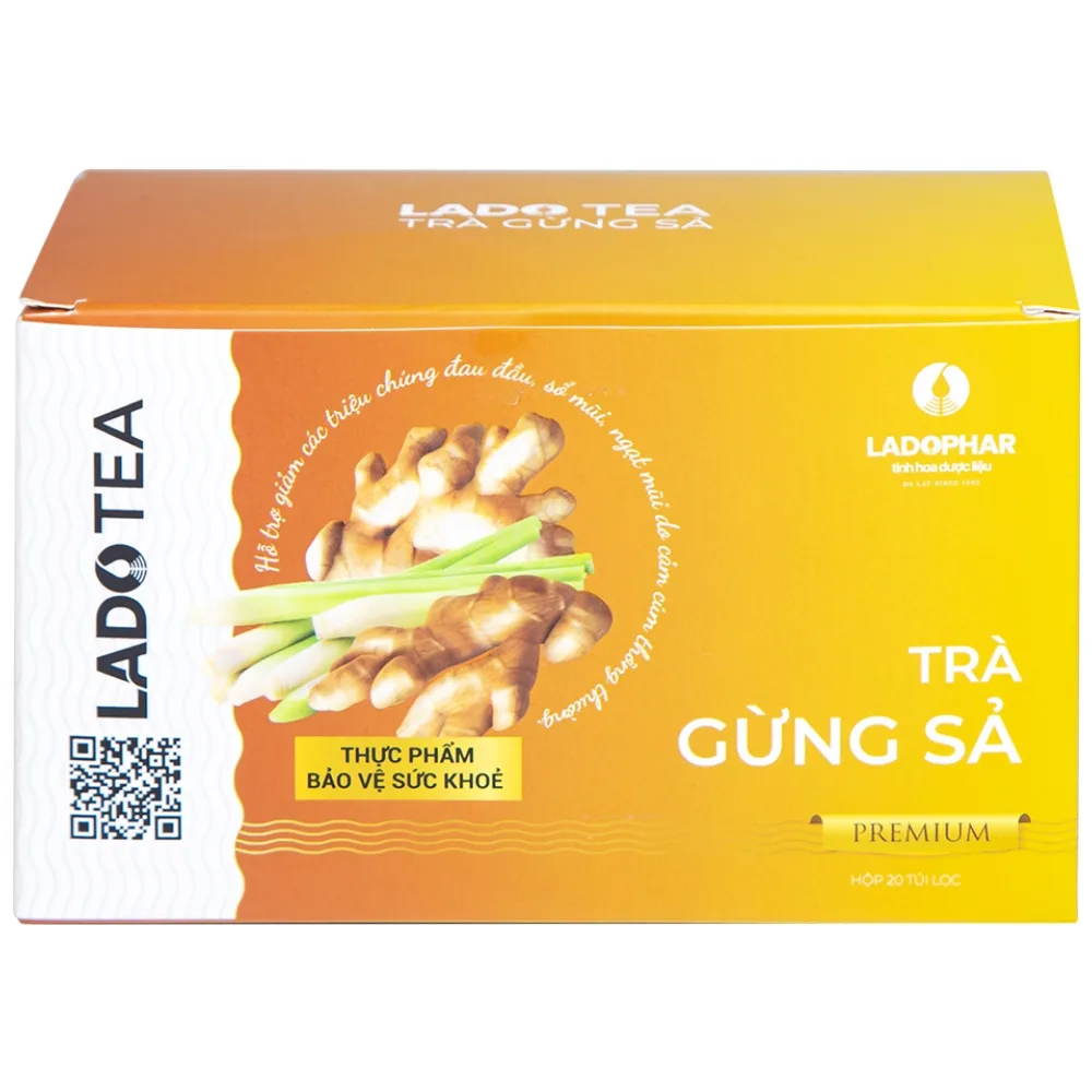 Hình ảnh Trà gừng sả Lado Tea Premium Ladophar hỗ trợ giảm các triệu chứng đau đầu (20 túi x 2g)