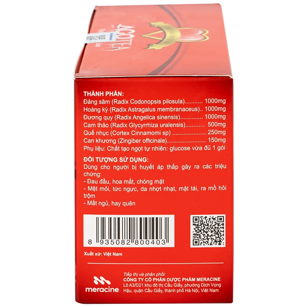 Hình ảnh Trà tăng huyết áp Acotea 4g Meracine hỗ trợ điều trị huyết áp thấp, tăng cường sinh lực (20 gói)