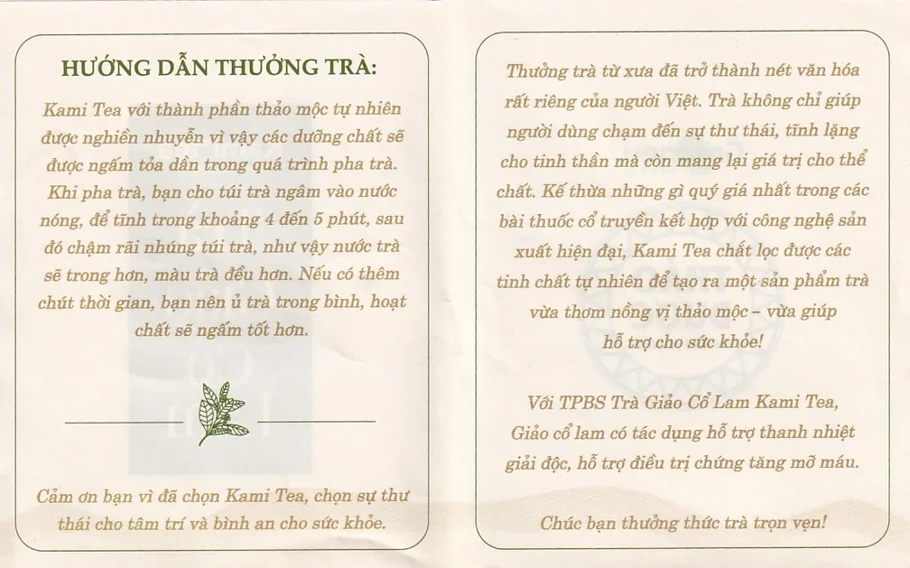 Hình ảnh Trà Giảo Cổ Lam Kami tea giúp thanh nhiệt giải độc, hỗ trợ điều trị chứng tăng mỡ máu (20 túi)