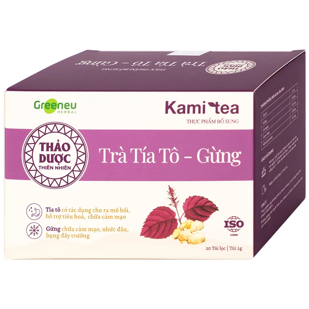 Hình ảnh Trà Tía Tô – Gừng Kami Tea hỗ trợ tiêu hoá, chữa cảm mạo, nhức đầu, bụng dầy trướng (20 túi)