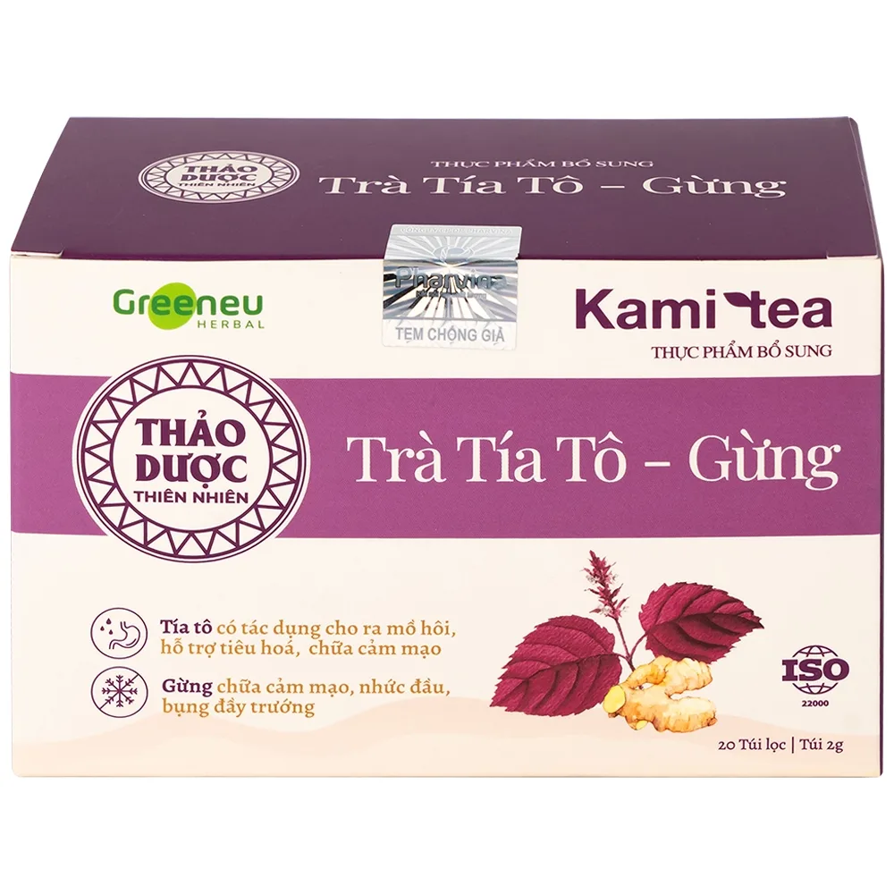 Hình ảnh Trà Tía Tô – Gừng Kami Tea hỗ trợ tiêu hoá, chữa cảm mạo, nhức đầu, bụng dầy trướng (20 túi)