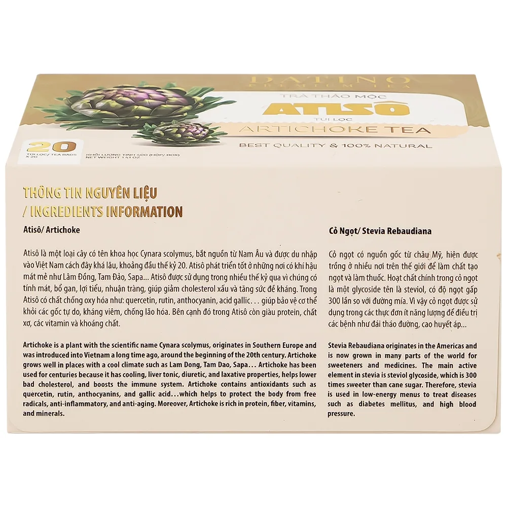 Hình ảnh Trà thảo mộc Atiso Datino Premium Tea hỗ trợ giải độc gan, tăng cường chức năng gan (20 túi x 2g)