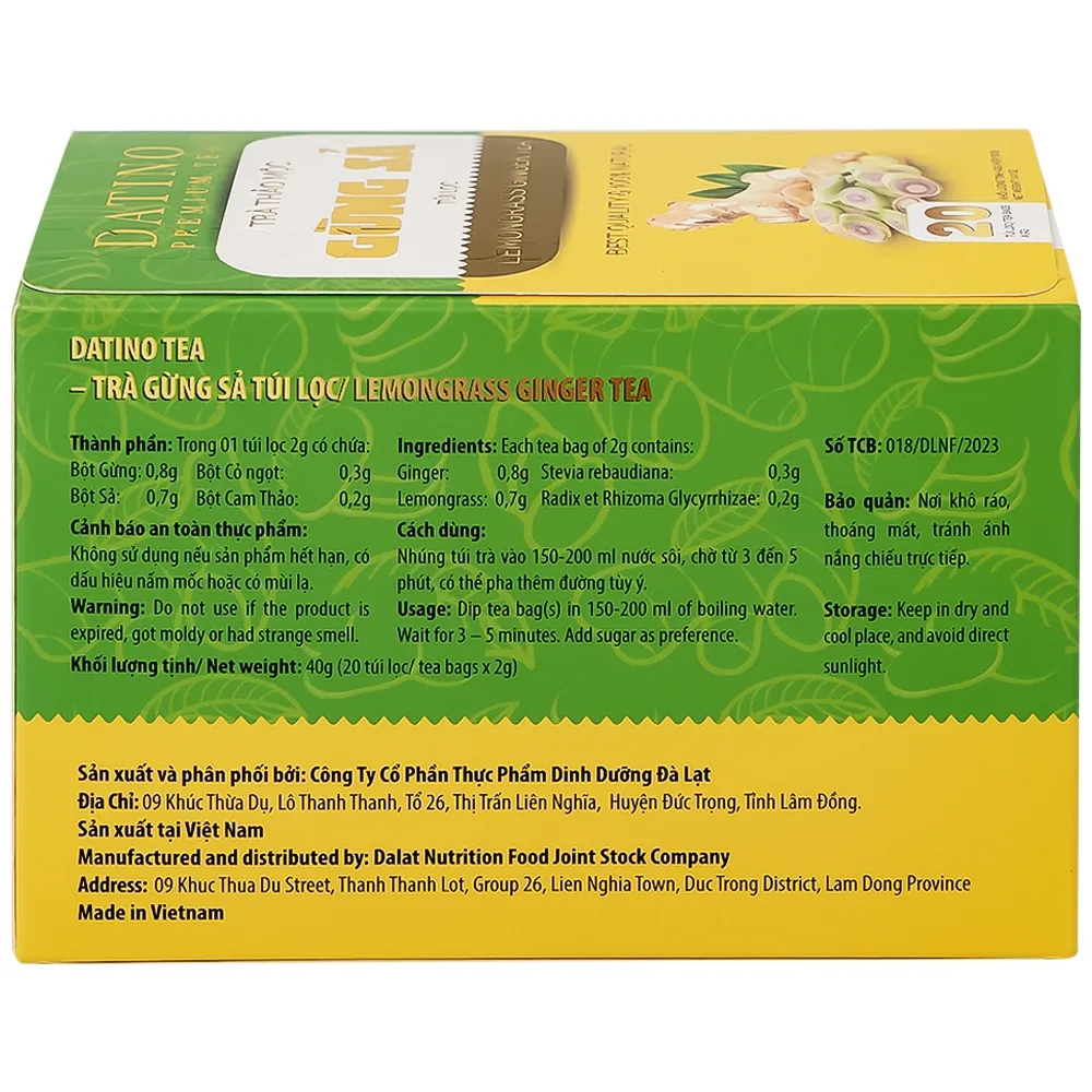 Hình ảnh Trà thảo mộc gừng sả Datino Premium Tea hỗ trợ giảm nghẹt mũi, sổ mũi, buồn nôn (20 túi x 2g)