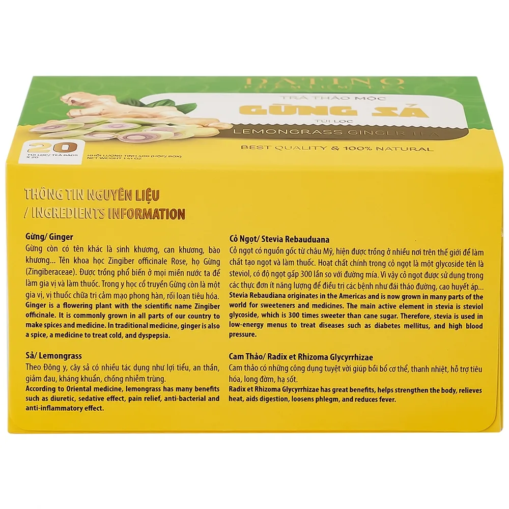 Hình ảnh Trà thảo mộc gừng sả Datino Premium Tea hỗ trợ giảm nghẹt mũi, sổ mũi, buồn nôn (20 túi x 2g)