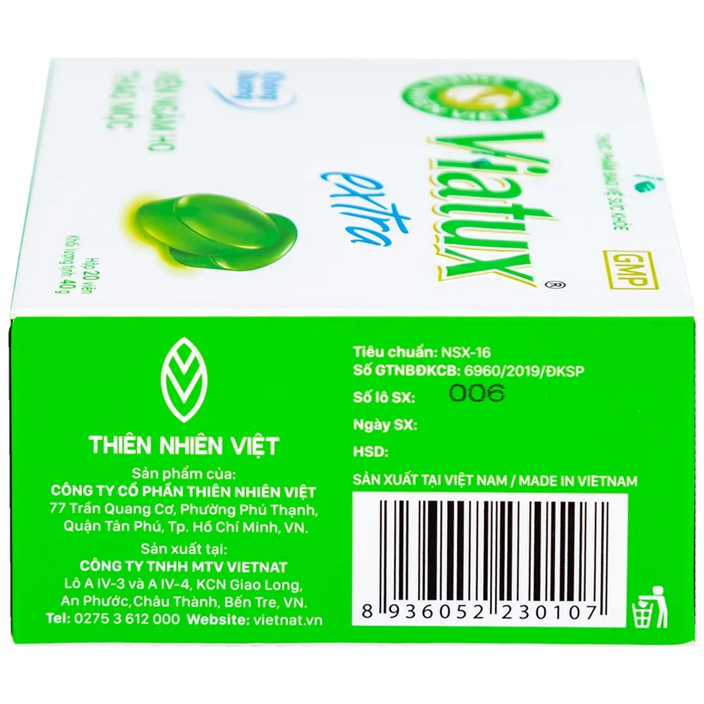 Hình ảnh Viên ngậm ho thảo mộc không đường Viatux Extra hỗ trợ giảm ho, rát họng, khàn tiếng (5 vỉ x 4 viên)