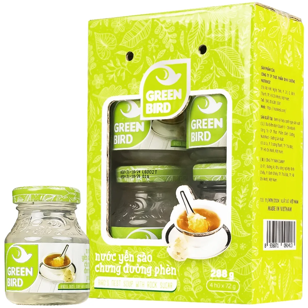 Hình ảnh Nước Yến Sào chưng đường phèn Green Bird bồi bổ cơ thể, ngăn ngừa lão hóa (4 hũ x 72g)