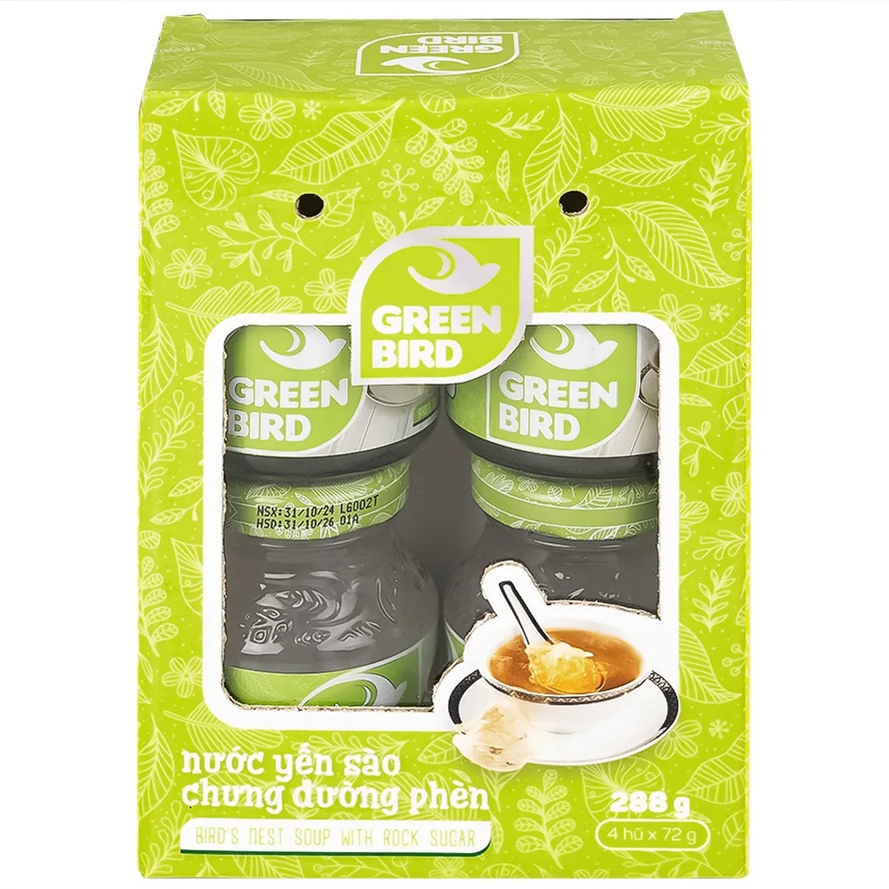 Hình ảnh Nước Yến Sào chưng đường phèn Green Bird bồi bổ cơ thể, ngăn ngừa lão hóa (4 hũ x 72g)