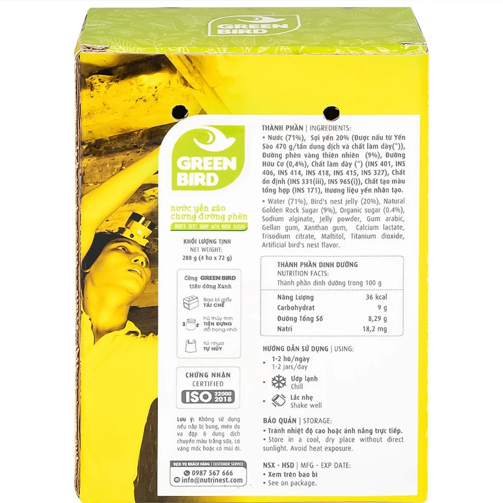 Hình ảnh Nước Yến Sào chưng đường phèn Green Bird bồi bổ cơ thể, ngăn ngừa lão hóa (4 hũ x 72g)