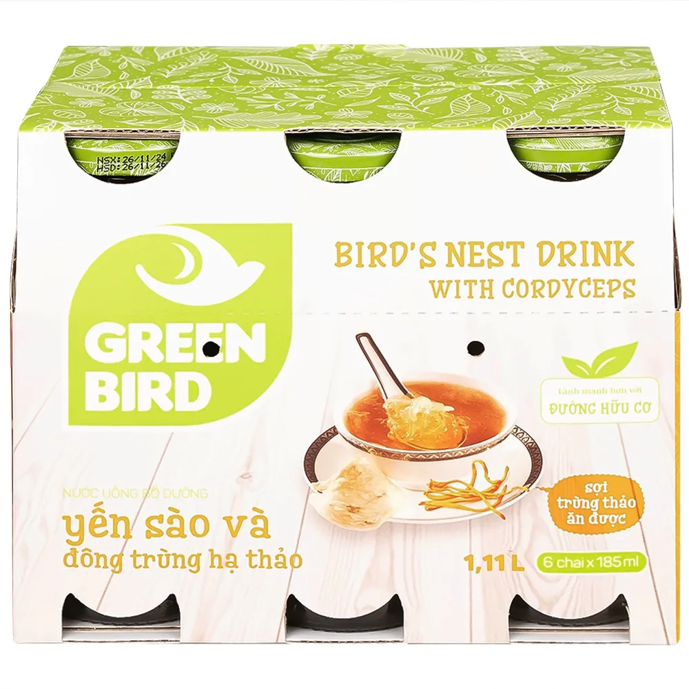 Hình ảnh Nước Yến Sào và Đông Trùng Hạ Thảo Greenbird bổ sung dưỡng chất tốt cho sức khỏe (6 chai x 185ml)
