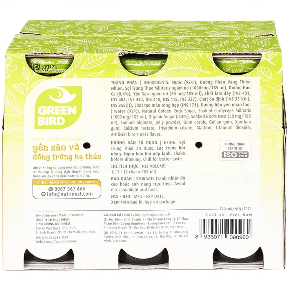 Hình ảnh Nước Yến Sào và Đông Trùng Hạ Thảo Greenbird bổ sung dưỡng chất tốt cho sức khỏe (6 chai x 185ml)