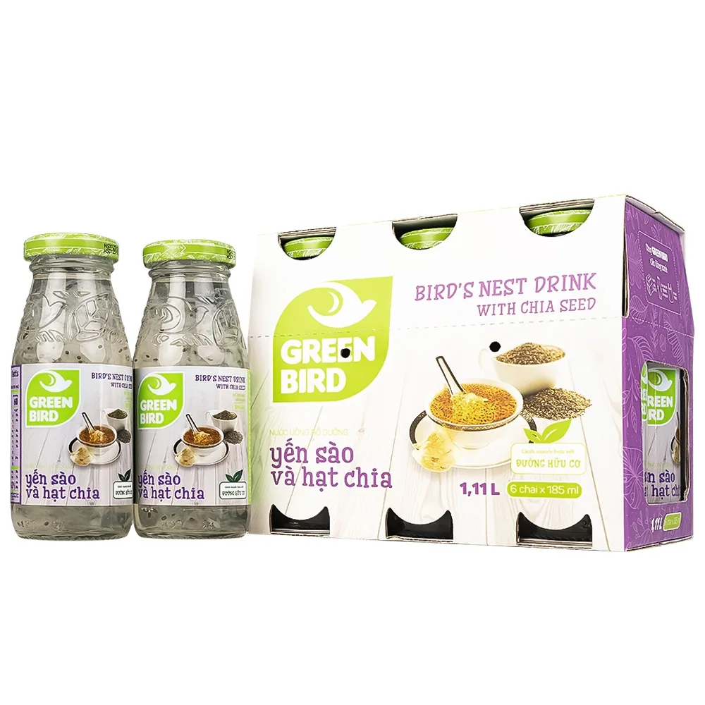 Hình ảnh Nước yến sào và hạt chia Greenbird giúp khỏe dáng đẹp da và bổ sung năng lượng (6 chai x 185ml) 