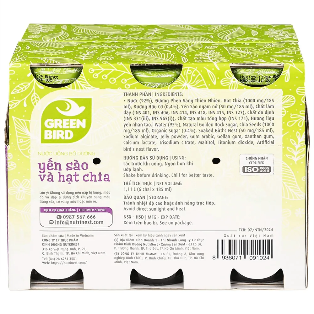 Hình ảnh Nước yến sào và hạt chia Greenbird giúp khỏe dáng đẹp da và bổ sung năng lượng (6 chai x 185ml) 